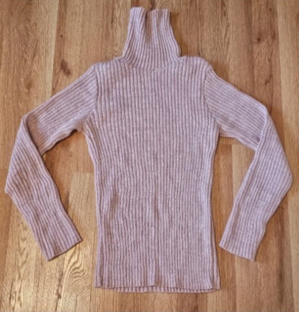 Vitg Stephanie Andrews Pink Metallic Ribbed Turtleneck Sweater Long Sleeve